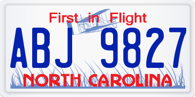 NC license plate ABJ9827