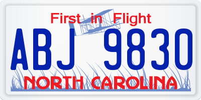 NC license plate ABJ9830