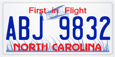 NC license plate ABJ9832