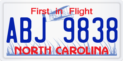 NC license plate ABJ9838