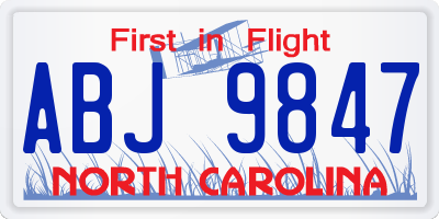 NC license plate ABJ9847