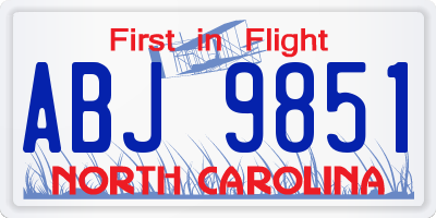 NC license plate ABJ9851