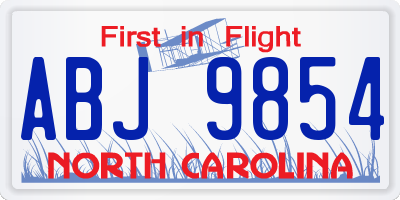 NC license plate ABJ9854