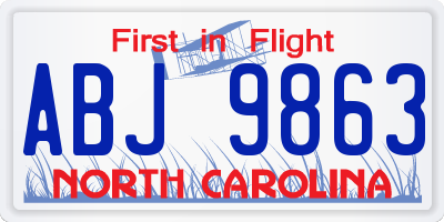NC license plate ABJ9863