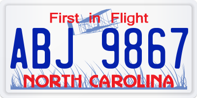 NC license plate ABJ9867