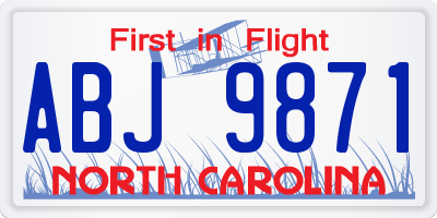 NC license plate ABJ9871