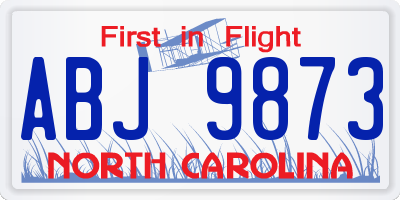 NC license plate ABJ9873