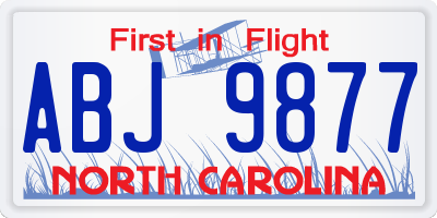 NC license plate ABJ9877