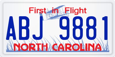 NC license plate ABJ9881