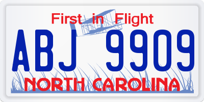 NC license plate ABJ9909