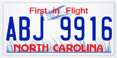NC license plate ABJ9916