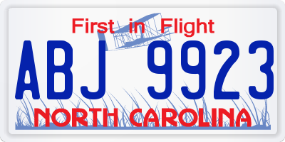 NC license plate ABJ9923
