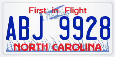 NC license plate ABJ9928