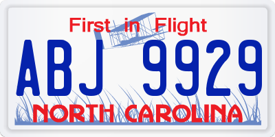 NC license plate ABJ9929