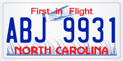 NC license plate ABJ9931