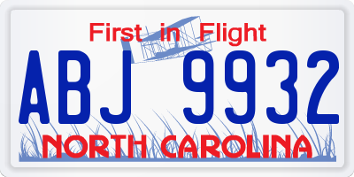 NC license plate ABJ9932