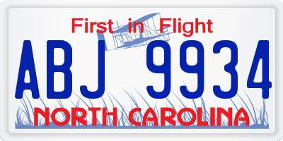 NC license plate ABJ9934