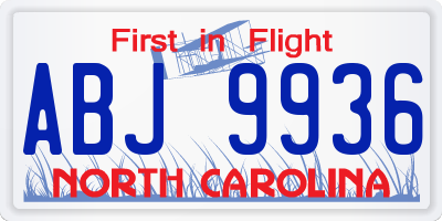 NC license plate ABJ9936