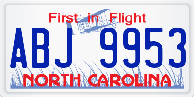 NC license plate ABJ9953