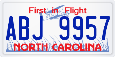 NC license plate ABJ9957