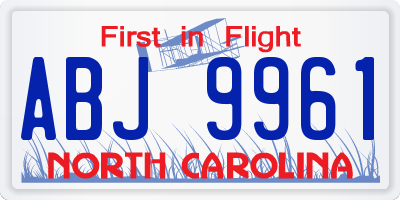 NC license plate ABJ9961