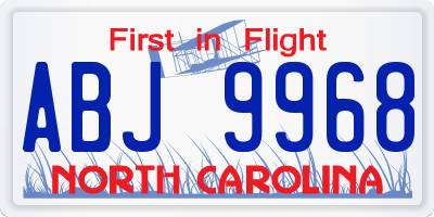 NC license plate ABJ9968