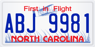 NC license plate ABJ9981