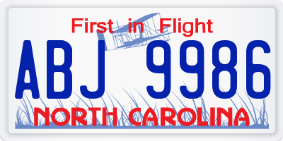 NC license plate ABJ9986