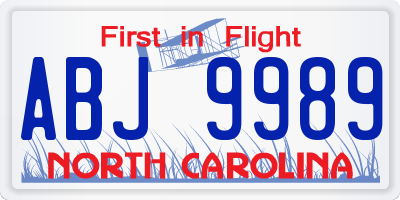 NC license plate ABJ9989
