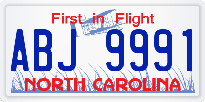NC license plate ABJ9991
