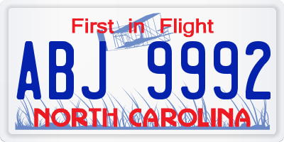 NC license plate ABJ9992