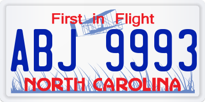 NC license plate ABJ9993