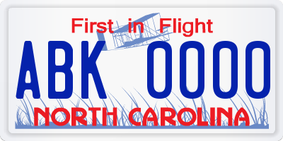 NC license plate ABK0000