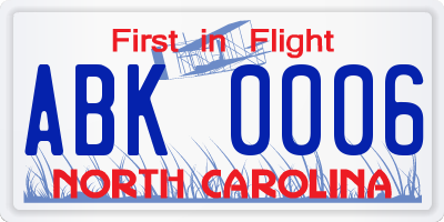 NC license plate ABK0006