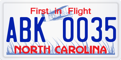 NC license plate ABK0035