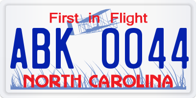 NC license plate ABK0044