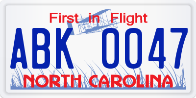 NC license plate ABK0047