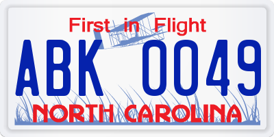 NC license plate ABK0049