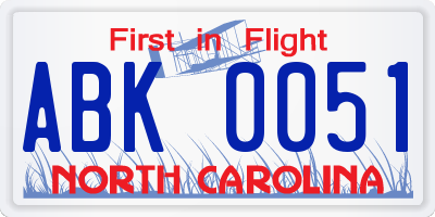 NC license plate ABK0051