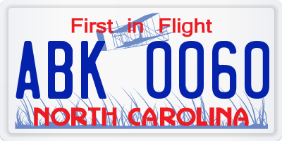 NC license plate ABK0060