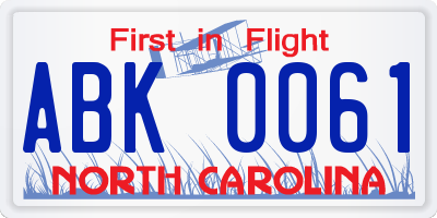 NC license plate ABK0061