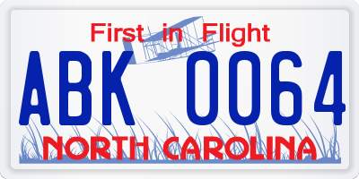 NC license plate ABK0064
