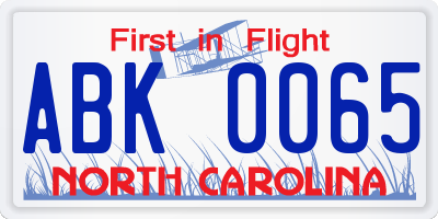 NC license plate ABK0065