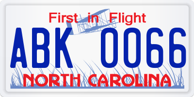 NC license plate ABK0066