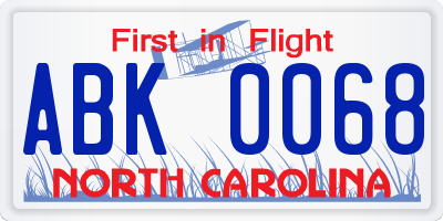 NC license plate ABK0068