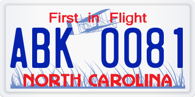 NC license plate ABK0081