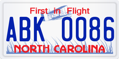 NC license plate ABK0086