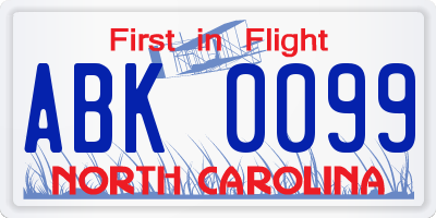 NC license plate ABK0099