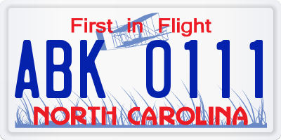 NC license plate ABK0111