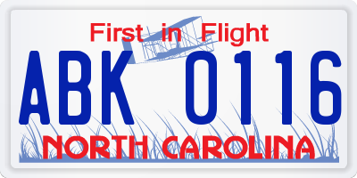 NC license plate ABK0116